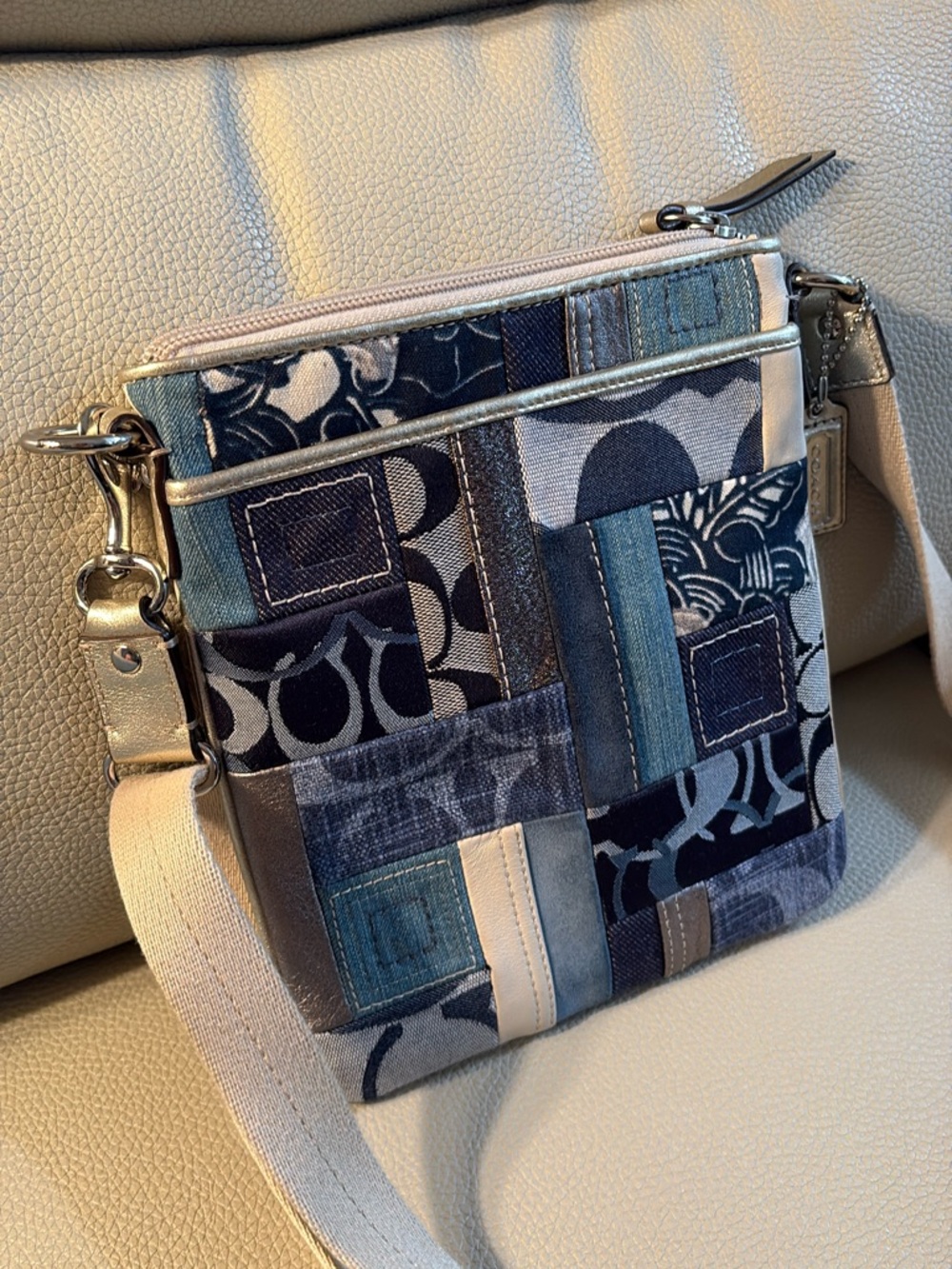 Coach Patchwork Crossbody Bag in Navy denim and Cream - Picture 2 of 8